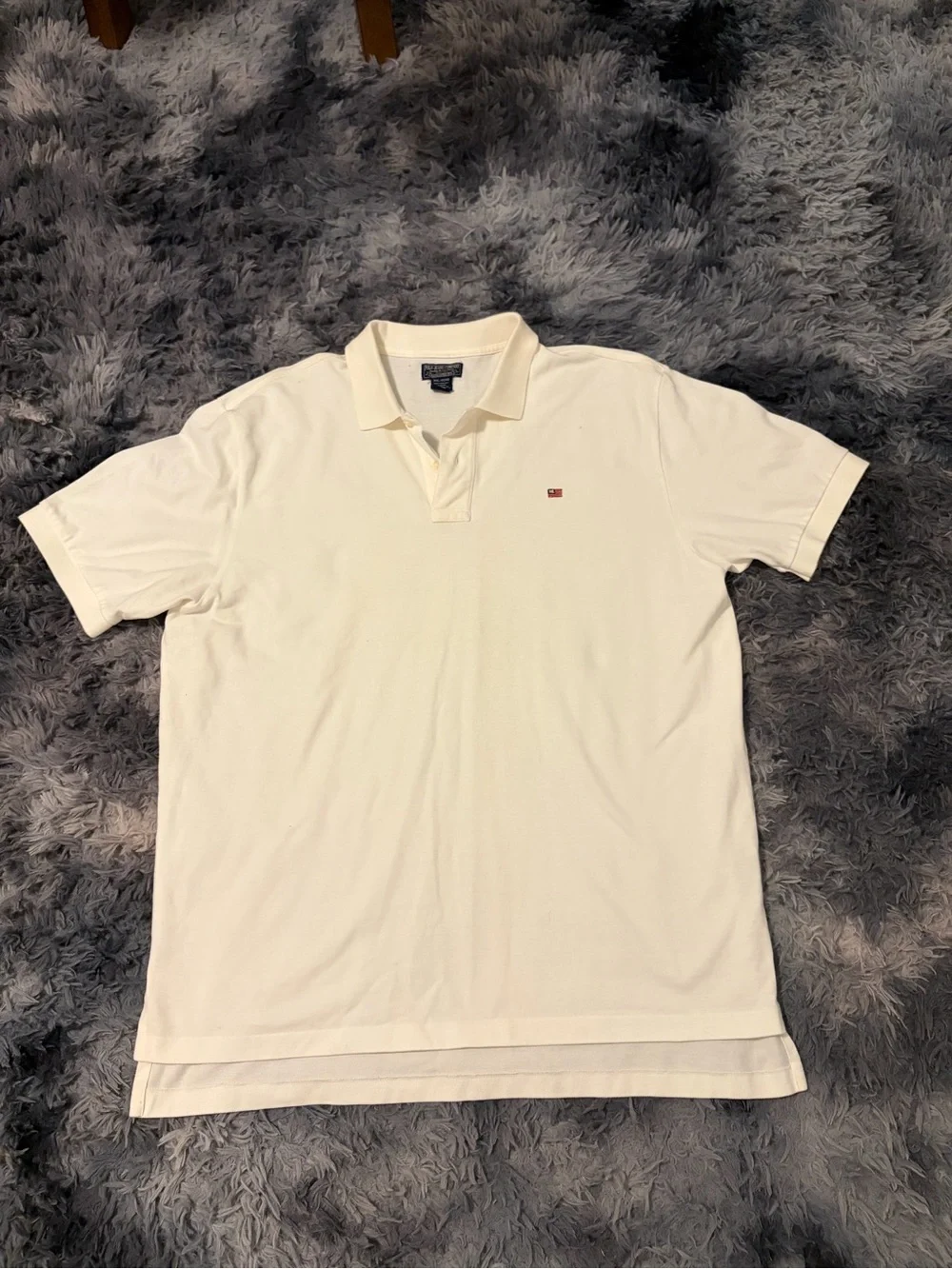 Vintage Polo Jeans Co Ralph Lauren White Polo Shirt USA American Flag Men's XXL⁠